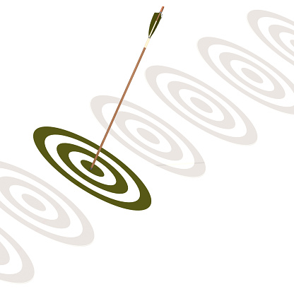 Arrow hitting the center of a green board image with hi-res rendered artwork that could be used for any graphic design..
