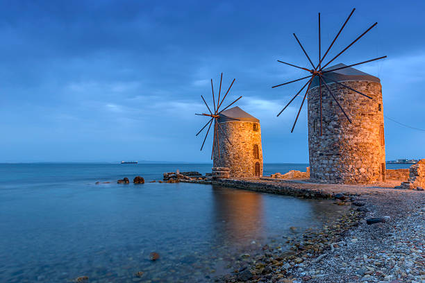 istock Ancient windmills of chios at night 476824298