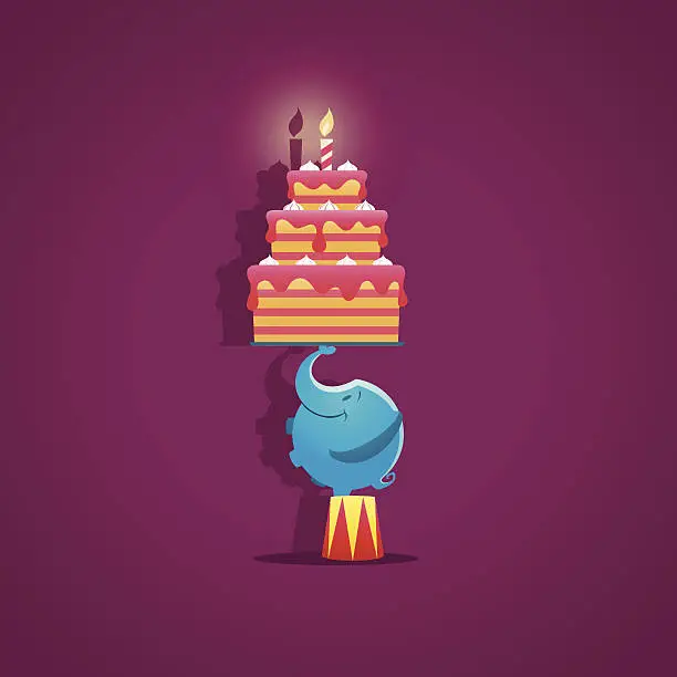 Vector illustration of Circus elephant with a birthday cake - vector