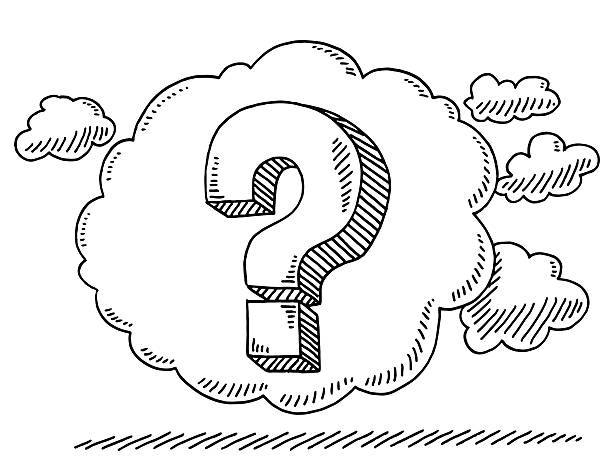 Question Mark In Thought Bubble Drawing Hand-drawn vector drawing of a Question Mark In a Thought Bubble. Black-and-White sketch on a transparent background (.eps-file). Included files are EPS (v10) and Hi-Res JPG. pen and marker stock illustrations