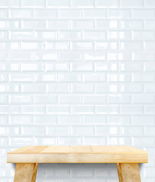 istock Empty wooden modern table on brick tiles wall,Mock up 476831538