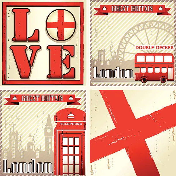Vector illustration of ENGLAND & LONDON Set of four illustrations