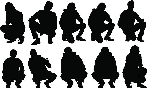 illustrazioni stock, clip art, cartoni animati e icone di tendenza di casual persone uno squat - crouching