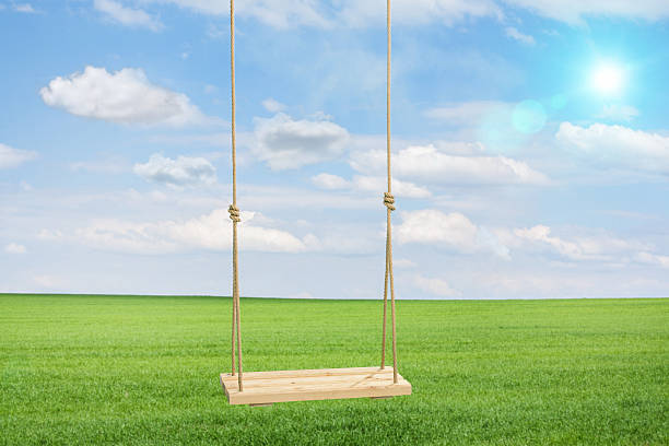 istock Wooden swing in a green meadow 476836372