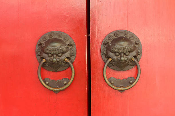 istock The ancient Chinese dragon head door. 476837064