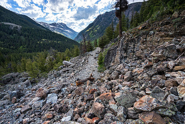 4x4 Road Closed from Rock Slide - Steep rugged mountain terrain where a rock slide avalanche came down and destroyed the road from Marble to Crested Butte, Colorado USA.