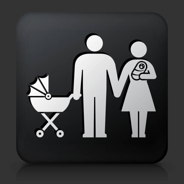 ilustraciones, imágenes clip art, dibujos animados e iconos de stock de botón negro cuadrado con su familia y bebé - black background love care red