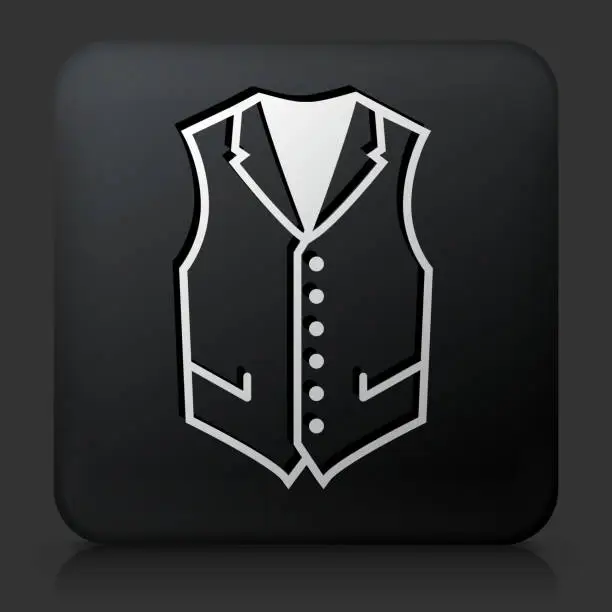 Vector illustration of Black Square Button with Vest Icon