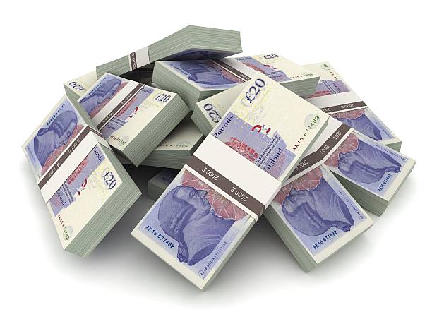 stosy pieniędzy-brytyjski funtowy szterling notują - heap currency british pounds stack zdjęcia i obrazy z banku zdjęć