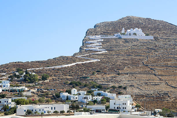 Folegandros Chora The church at the top of the hill in Chora, Folegandros ayia kyriaki chrysopolitissa stock pictures, royalty-free photos & images