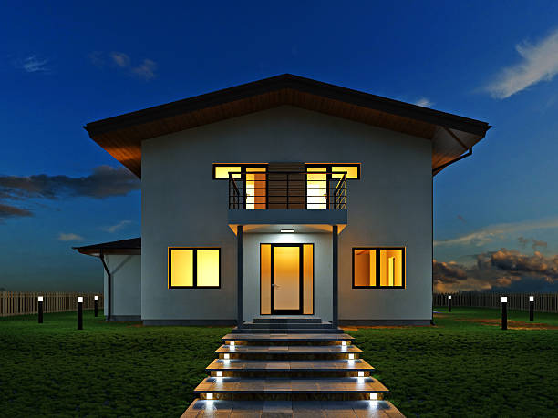 istock modern house in the night scene. 3d rendering 476870060