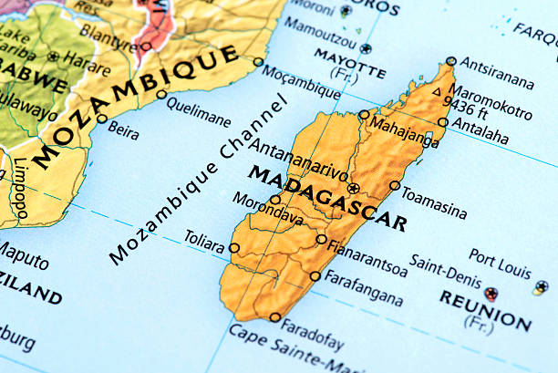 Map of Madagascar Map of Madagascar. Detail from the World Map. mozambique channel stock pictures, royalty-free photos & images