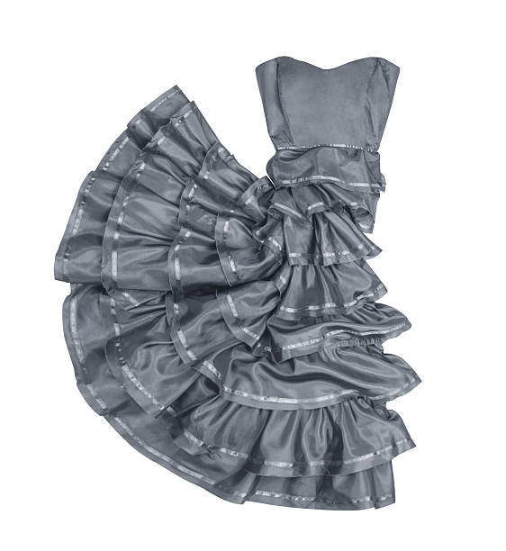 luxuriant gray strapless dress in movement on a white background