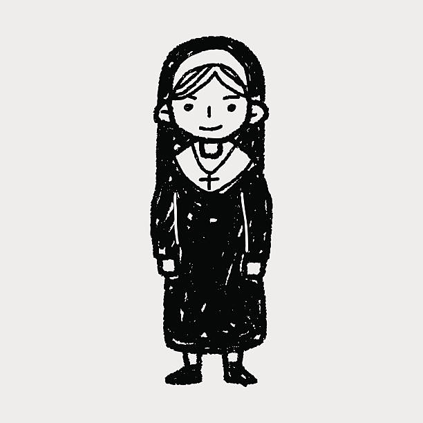 ilustraciones, imágenes clip art, dibujos animados e iconos de stock de monja garabato - nun praying clergy women