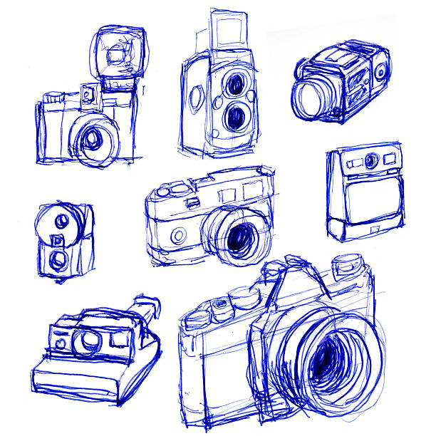 schizzi delle fotocamere - pencil drawing flash foto e immagini stock