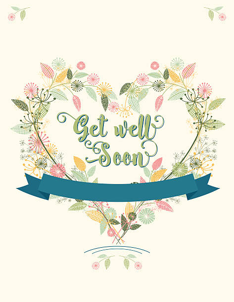 Wildflowers Floral  Get Well Soon Card Wildflowers floral heart wreath Get Well Soon Card. pastel colored hand drawn flowers. There is text in the center with a banner for more text. Can be used as a greeting card, wedding invitation or save the date. get well soon stock illustrations