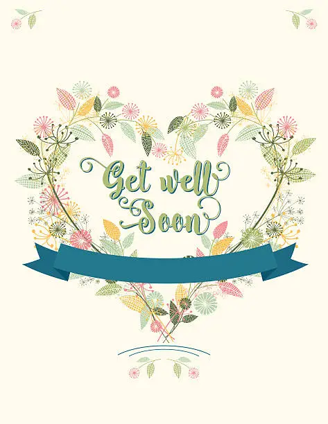 Vector illustration of Wildflowers Floral  Get Well Soon Card