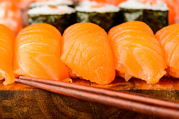 istock Nigiri sushi with salmon 476885291