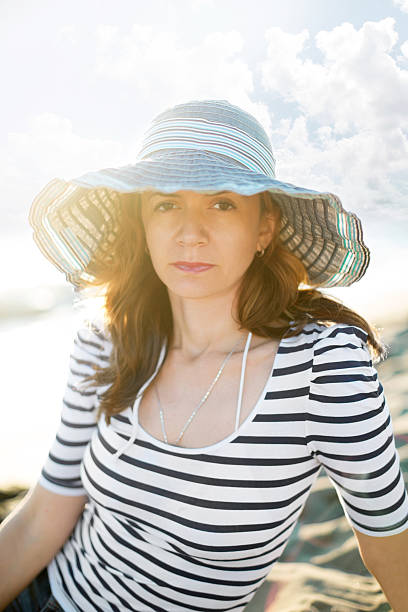 istock Woman with hat on a beach 476886176