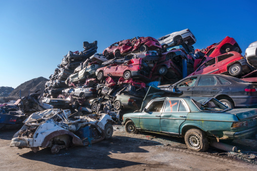 A pile of smashed cars