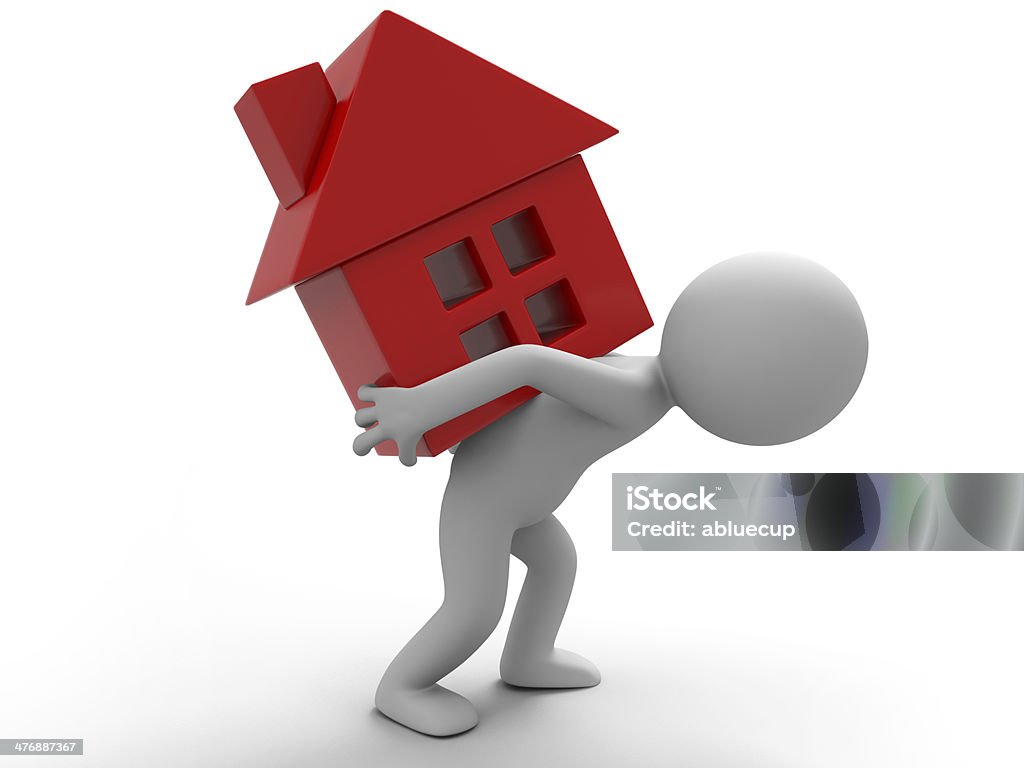 relocate A man carrying a house Adversity Stock Photo