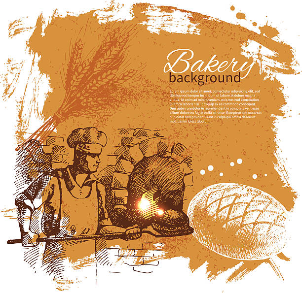 bäckerei skizze hintergrund - bread baked illustration and painting vector stock-grafiken, -clipart, -cartoons und -symbole