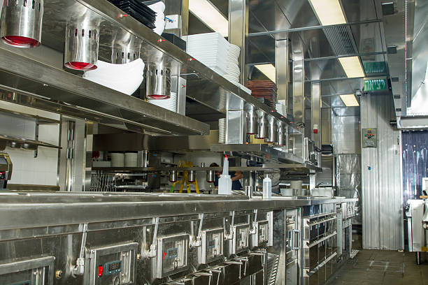 istock Professional kitchen, view counter in steel 476897496
