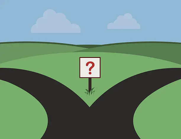 Vector illustration of Roads Split Question Sign