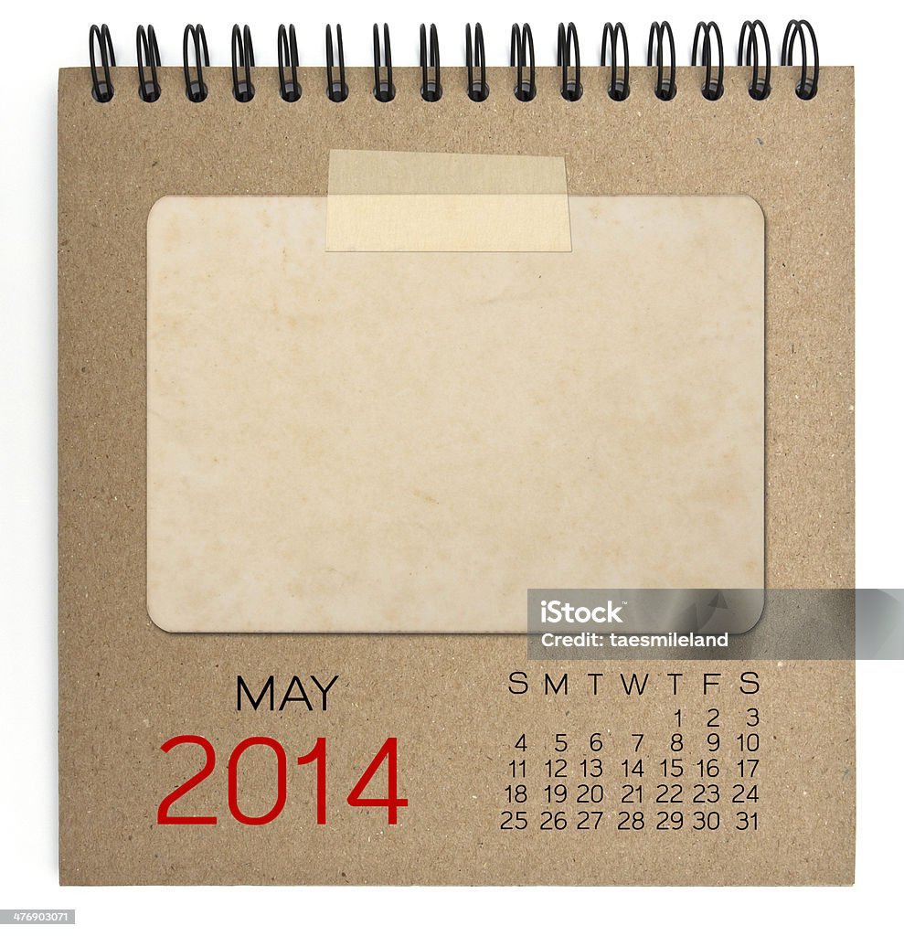 May 2014 Calendar brown notebook with old blank photo 2014 Stock Photo