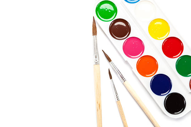 istock Watercolor paints and brushes on a white background. 476904798