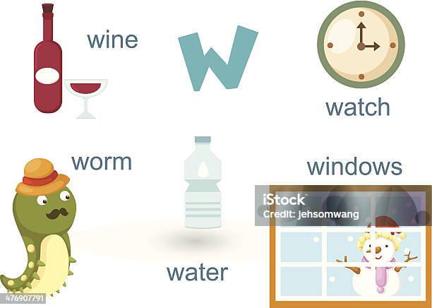 Alphabetw Letterwatch Water Wine Worm Windows Stock Illustration - Download Image Now - Illustration, Learning, Wine