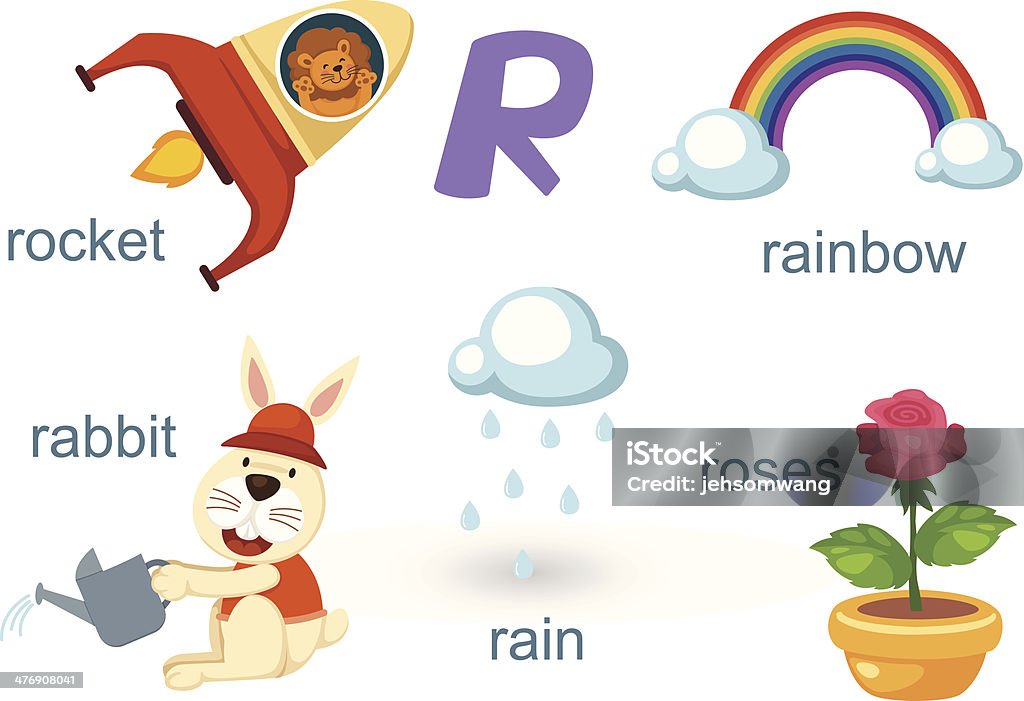 Alphabet R Rainbow Rabbit Alphabetr Letterrocket Rain Rose Rabbit Rainbow Stock Illustration ...