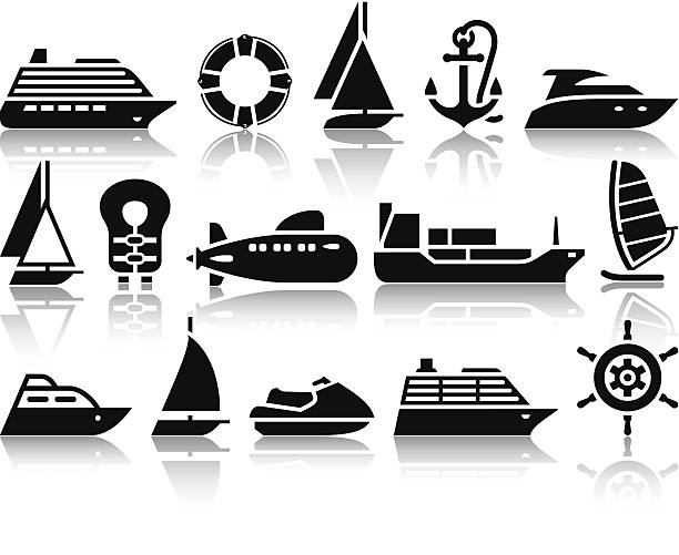 の水上交通ブラックのアイコン - nautical vessel yacht isolated speedboat点のイラスト素材／クリップアート素材／マンガ素材／アイコン素材