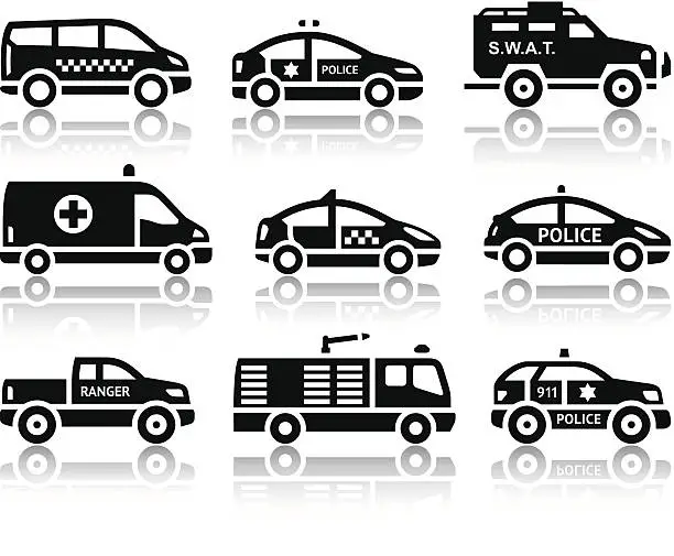 Vector illustration of Set of service automobiles black icons