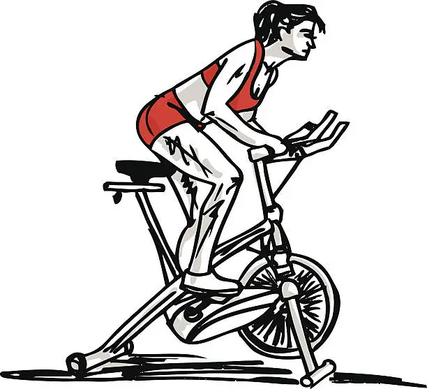 Vector illustration of sketch of Woman on stationary training bicycle