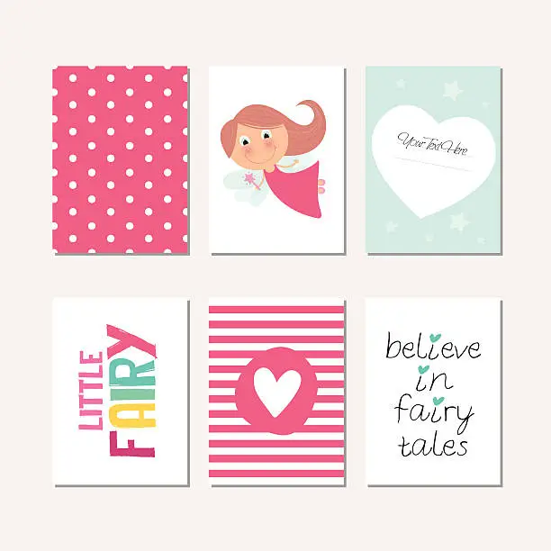 Vector illustration of Set of cute fairy theme cards