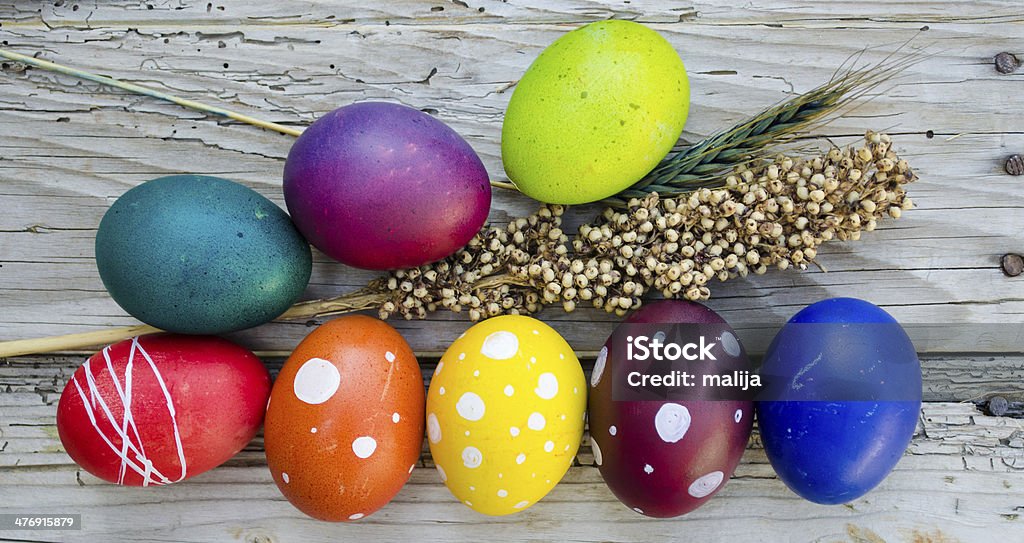 Easter eggs on wooden background Abstract Stock Photo