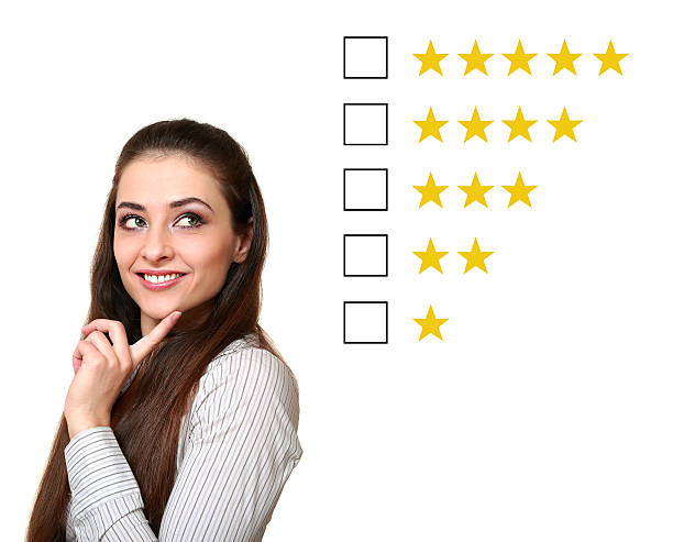istock Woman thinking and choosing about feedback rating 476923143