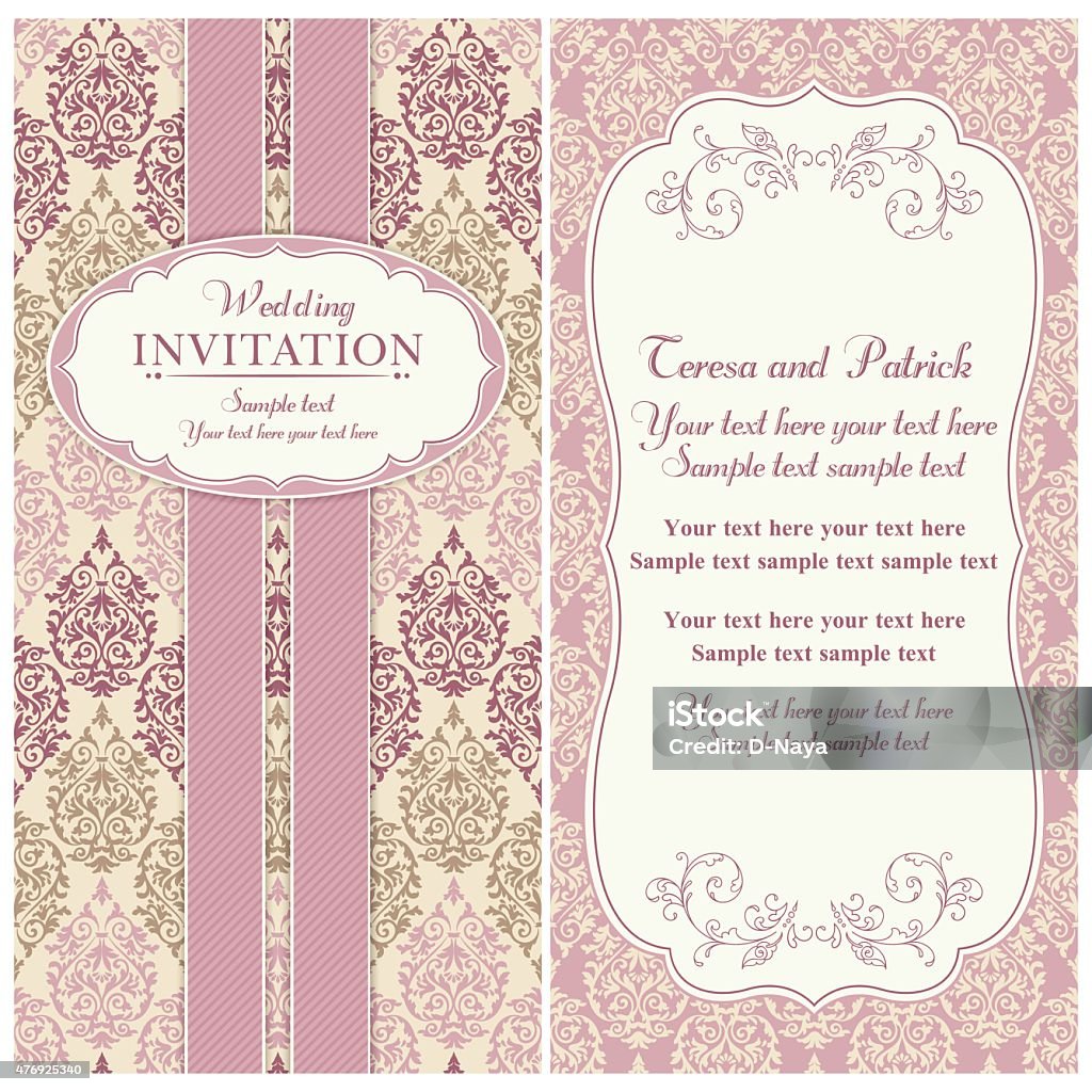 Baroque wedding invitation, pink and beige Antique baroque wedding invitation card in old-fashioned style, pink and beige 2015 stock vector