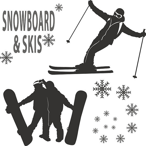 illustrations, cliparts, dessins animés et icônes de snowboard et le ciel - snowboarding snowboard silhouette black and white