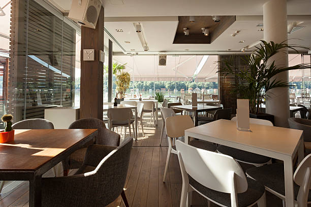 istock Interior of an elegant riverside cafe 476938828