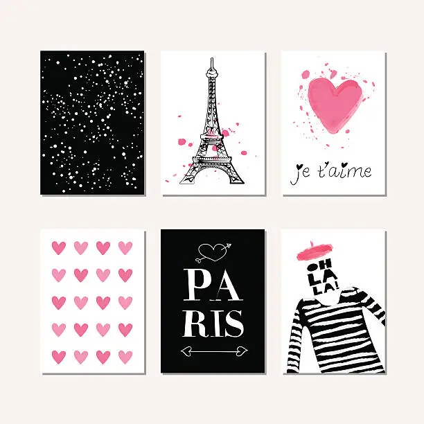 Vector illustration of Set of Paris theme creative cards