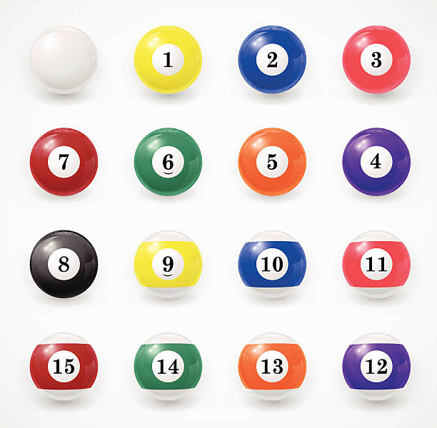 전체 billiard 공 흰색 배경의 - ball number 10 number 9 four objects stock illustrations