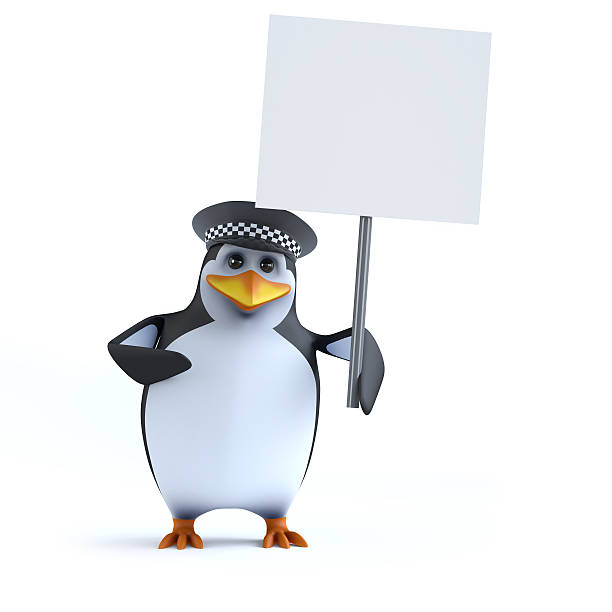 istock 3d Penguin officer with placard 476940997