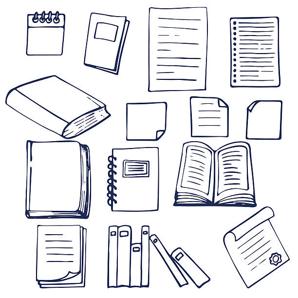 hand drawn buchen, dokumente, notizblock und papier - sketch pad stock-grafiken, -clipart, -cartoons und -symbole