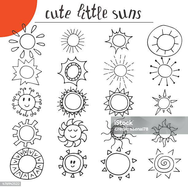 Hand Drawn Cute Little Suns Doodle Set Stock Illustration - Download Image Now - 2015, Abstract, Backgrounds