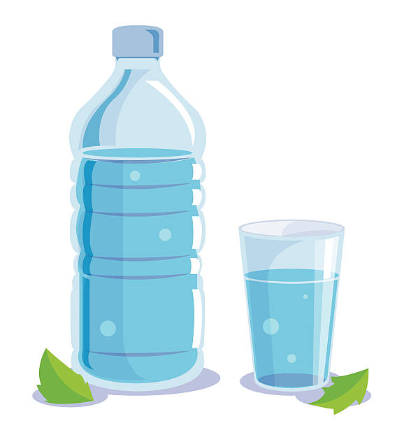 Pure water Drinking water in plastic bottles, a glass of water. glass of water stock illustrations
