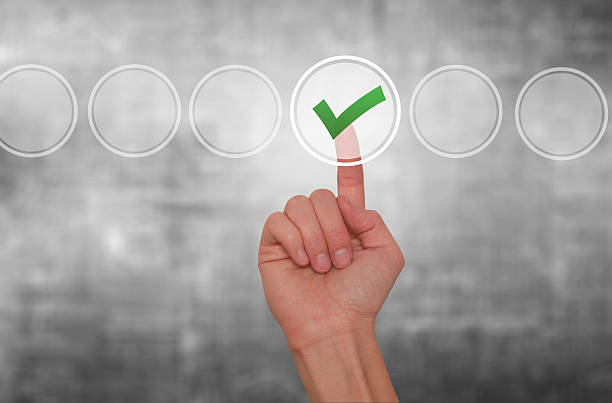 istock Young male hand touching, pressing modern button and ticking 476943228
