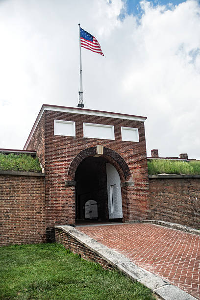 istock Fort McHenry Baltimore Civil War Brick Entrance With American Flag 476944330