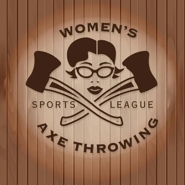 Vector illustration of Female Axe Throwing label crest or badge design